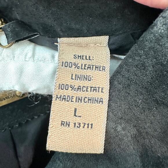 I.E. RELAXED Black Genuine Suede Leather Jacket Zip Front Utility Style | Large - Picture 7 of 8